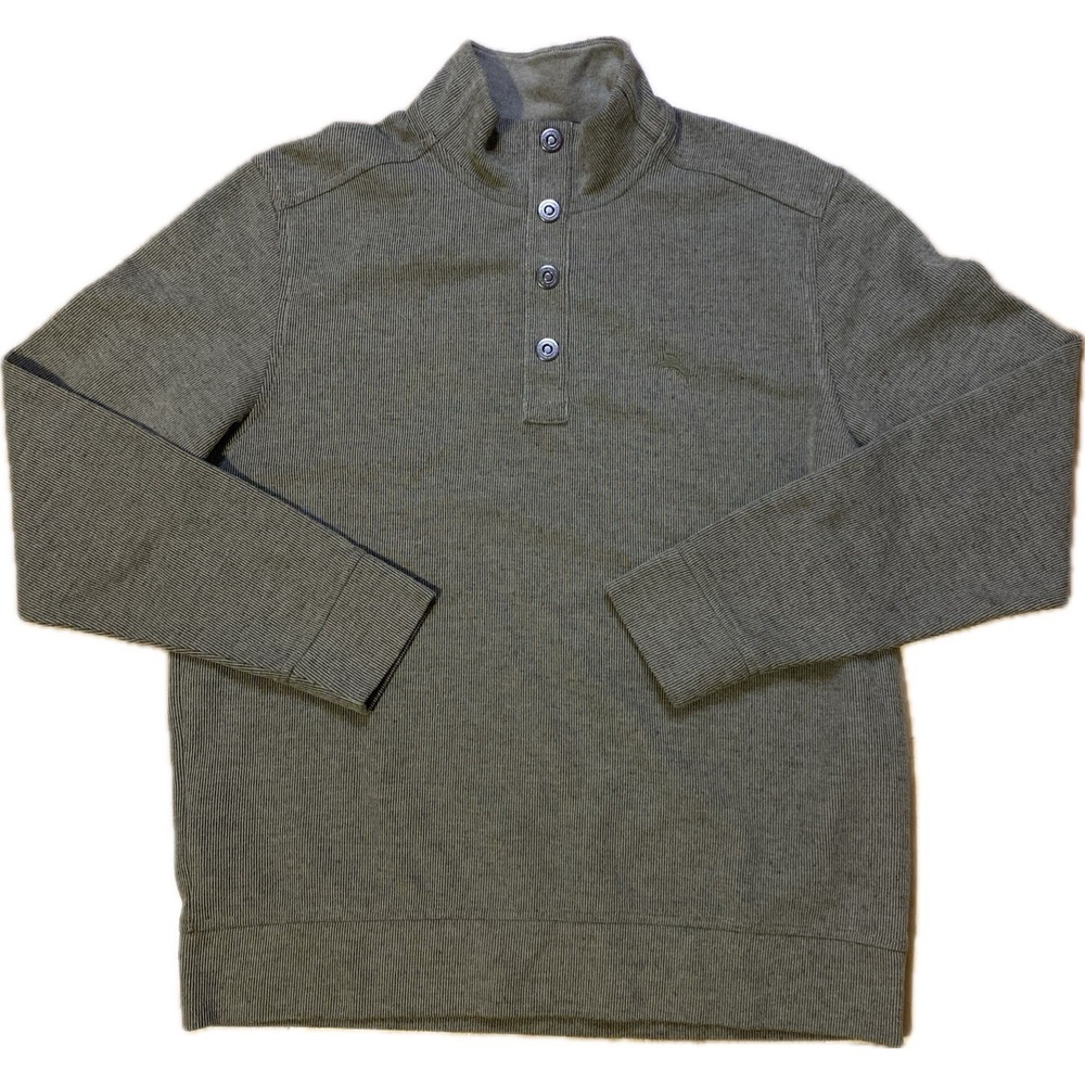 Tommy Bahama Sweater Men's Medium 1/4 Metal Button Gray/Green Pull Over Casual